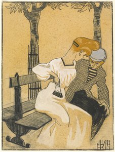 Man en Vrouw op Bank door Juan Gris