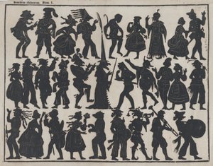 Blad 1 van figuren voor Chinese schaduwpoppen, ca. 1850-70