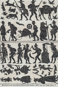 Blad 2 van figuren voor Chinese schaduwpoppen door Juan Llorens