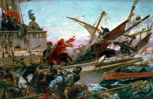 De Zeeslag bij Lepanto, gevoerd door Don Juan van Oostenrijk (1547-78) in 1571