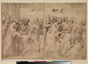 Twee studies voor "Sint Stefanus wordt naar zijn martelaarschap geleid" door Juan de Juanes