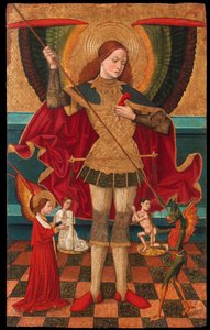 De aartsengel Michaël die de zielen van de doden weegt door Juan de la Abadía
