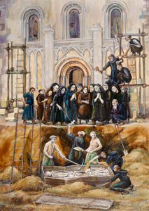 Opgraving van Arthur en Guinevere in Glastonbury Abbey, Somerset