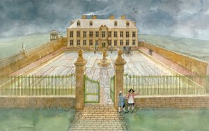 De banketzaal en het voorplein van het Cholmley herenhuis in Whitby Abbey in 1700 (aquarel op papier) door Judith Dobie