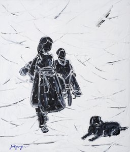 Kinderen die de hond uitlaten door Jukyong Park