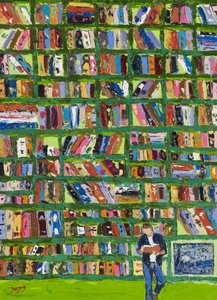 Kleurrijke bibliotheeklezer door Jukyong Park
