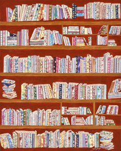 Boekenkasten met kleurrijke patronen