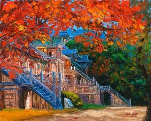 Levendige herfsttempel door Jukyong Park