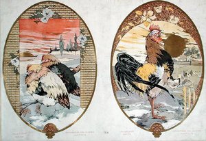 Haan en kuikens, ontwerp voor een scherm, ca. 1900