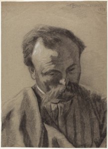 Zelfportret, ca. 1877 (zwart krijt gehoogd met wit krijt, op grijs geschept papier) door Jules Bastien Lepage