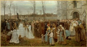 Het planten van een calvarieprocessie voor een Bretonse kerk door Jules Breton