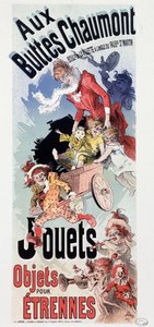 Reclame voor speelgoed in de winkel Les Buttes Chaumont - door Jules Cheret, ca. 1890