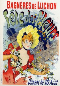 Kunst. Vermaak. Bloemenfeest in Bagneres de Luchon. Poster door Jules Cheret, Frankrijk, ca. 1895 (poster) door Jules Cheret