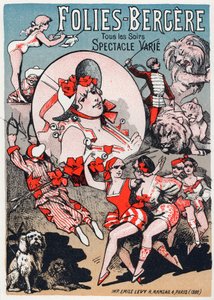 Kunst. Vermaak. Show in de Folies Bergeres, Parijs. Poster door Jules Cheret, Frankrijk