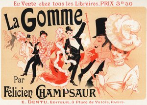 Levensstijl. Bal in Parijs. Poster door Jules Cheret voor het stuk: La Gomme, door Felicien Champsaur, ca.1889. (poster)