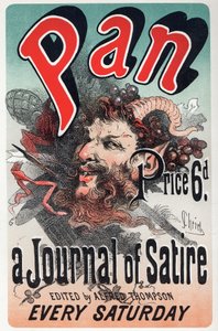 Literatuur. Pan, satirische krant. Poster door Jules Cheret, Engeland, ca. 1880