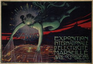 Poster gemaakt voor de Internationale tentoonstelling van elektriciteit in 1908 door Jules Cheret