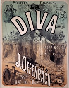 Poster voor de operette Diva op muziek gezet door Jacques Offenbach (1819-1880) bij de Parijse Bouffes