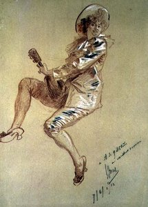 Zittende Pierrette, spelend op de Mandoline door Jules Cheret