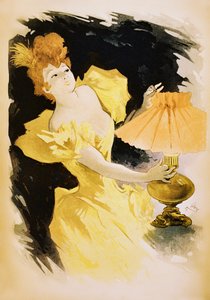 Vintage poster van elegante vrouw die gaslamp aansteekt
