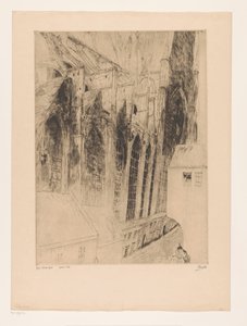 Gezicht op de zijgevel van de Sint-Niklaaskerk in Gent door Jules De Bruycker (signed by artist)