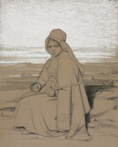 Een Zittende Herderin door Jules Dupré