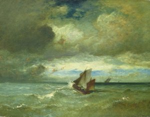 Woelige zee door Jules Dupré