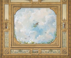 Ontwerp voor een plafond versierd met wolken en vogels