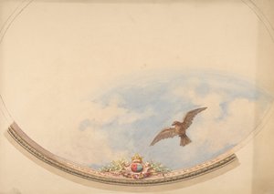Ontwerp voor een plafond geschilderd met wolken en een zwevende adelaar, tweede helft 19e eeuw door Jules Edmond Charles Lachaise and Eugène Pierre Gourdet