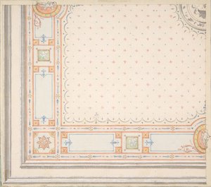 Ontwerp voor een plafond (recto), metingen met ontwerpcode (verso), tweede helft 19e eeuw. Makers: Jules-Edmond-Charles Lachaise, Eugène-Pierre Gourdet
