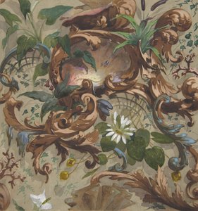 Ontwerp voor behang met schelpen, waterlelies en riet, 1830-97 door Jules Edmond Charles Lachaise and Eugène Pierre Gourdet
