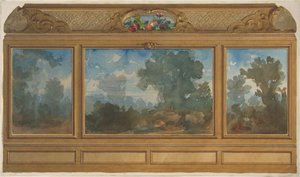Verhoging van een gepaneeld interieur versierd met geschilderde landschappen en gewelven, 1830-97