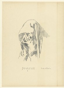 Hoofd van treurende vrouw met gezicht in handen door Jules Emmanuel Valadon