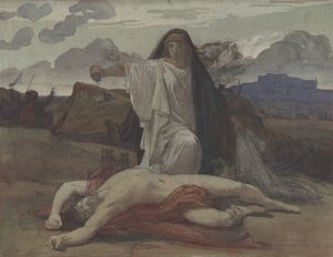 Antigone Geeft Symbolische Begrafenis aan het Lichaam van haar Broer Polynices