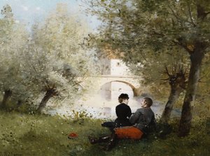 Langs de Rivier; Au Bord de la Riviere door Jules Frederic Ballavoine
