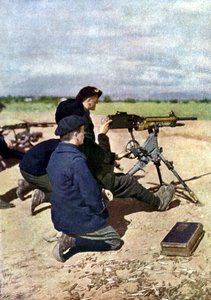 Een Franse positie met machinegeweren tijdens de Slag bij de Marne ten oosten van Parijs, september 1914