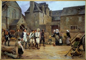 Franse Revolutie: Les revolts de Fouesnant. Weergave van de Nedelec-zaak, gekoppeld aan de installatie van het nieuwe gerechtelijke regime, Vrederechter Alain Nedelec weigert te zitten zonder een patent ondertekend door de hand van de koning. De onrust ein