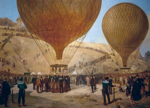 Léon Gambetta vertrekt met de Armand-Barbes heteluchtballon tijdens het beleg van Parijs, van Place Saint-Pierre naar Montmartre op 7 oktober door Jules and Guiaud Jacques Didier