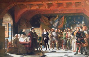 Francis de Bonnivard (1496-1570) de Gevangene van Chillon, voor de Hertog van Savoye gebracht in 1530