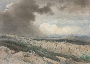 Landschap met herders, ca 1869 (aquarel met gouache, zwart krijt en grafiet) door Jules Joseph Augustin Laurens