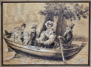 Familie van Ségur (de Graaf, de Gravin en hun kinderen) per boot - door J.H. Laure, augustus 1829 door Jules Laure
