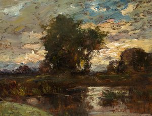 Avondlucht boven stilstaand water door Jules Louis Dupré