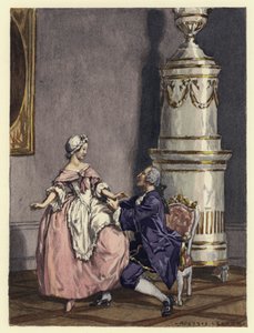 Illustratie voor memoires van Casanova (kleurenlitho) door Jules Marie Auguste Leroux