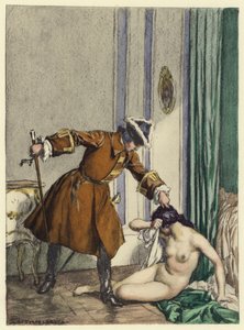 Illustratie voor memoires van Casanova (kleurenlitho) door Jules Marie Auguste Leroux
