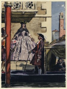 Illustratie voor memoires van Casanova (kleurenlitho) door Jules Marie Auguste Leroux