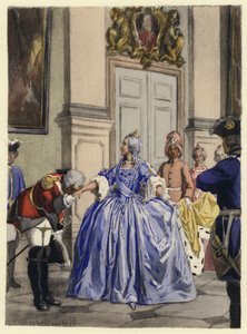 Illustratie voor memoires van Casanova (kleurenlitho) door Jules Marie Auguste Leroux