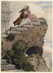 Illustratie voor memoires van Casanova (kleurenlitho) door Jules Marie Auguste Leroux