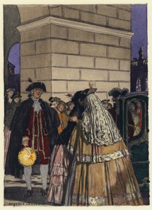 Illustratie voor memoires van Casanova (kleurenlitho) door Jules Marie Auguste Leroux