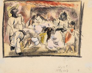 Een man, twee vrouwen, twee kinderen door Jules Pascin