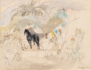 Figuren en twee paarden in een landschap, 1921 door Jules Pascin
